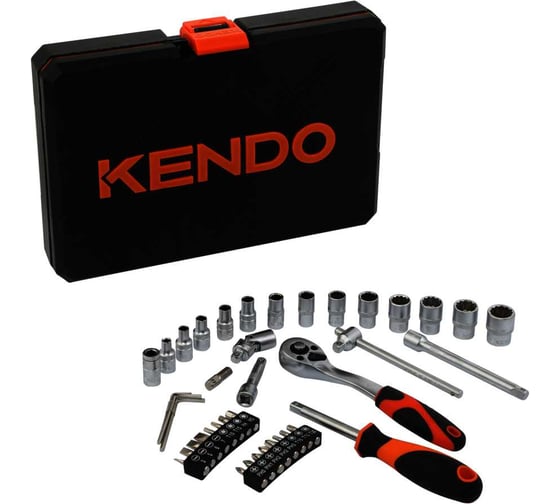 Набор инструментов KENDO для мелкого крепежа и ремонта техники, 1/4", CrV, трещотка 72 зубца, 42 предмета в кейсе, 90562