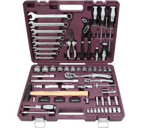 Универсальный набор инструмента THORVIK TS077/12 1/4", 1/2"DR с головками торцевыми 12-гранными, 77 предметов 054006