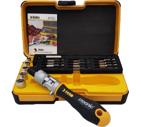 Набор бит и головок Felo Ergonic K с поворотной трещоткой, в кейсе, 20 шт 06072056