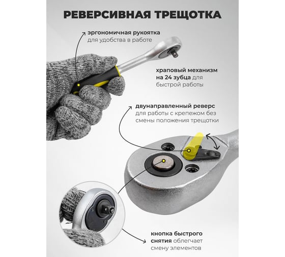 Набор инструмента WMC TOOLS 1/4"DR 46 предметов WMC-2462-5(47789)