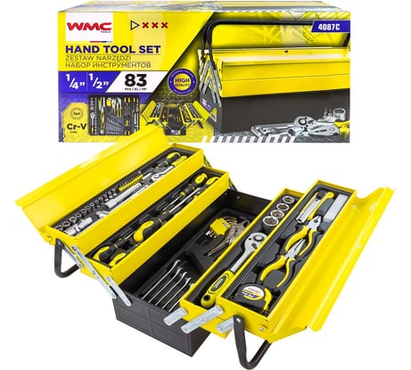 Набор инструмента WMC TOOLS 83 пр. 6гр., в металлическом складном кейсе WMC-4087C(47735)