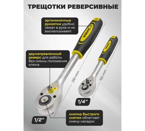 Набор инструмента WMC TOOLS 1/2, 1/4 6гр. 4-32мм 108 пр WMC-41082-5(47693)