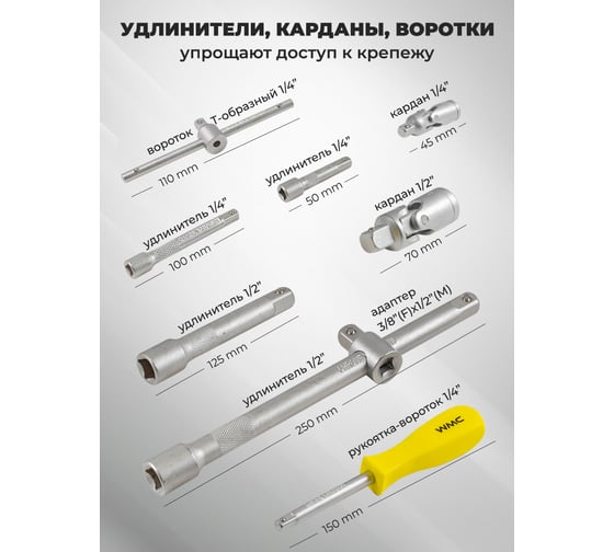 Набор инструмента WMC TOOLS 1/2, 1/4 6гр. 4-32мм 108 пр WMC-41082-5(47693)