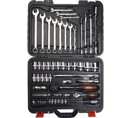 Набор торцевых головок комбинированных и шарнирных ключей CUSTOR 65 предметов 1/4 и 1/2 TK-02465K