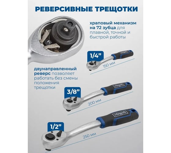Набор инструментов Scheppach 1/4", 3/8", 1/2" 6, 12 гр. 4-32 мм, 216+2 предмета Sch-38841+2(59300)