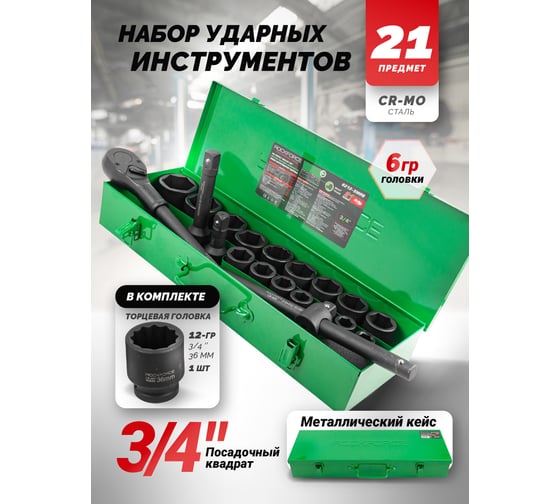 Набор инструментов Rockforce ударных 21 предмет 3/4" 6 граней RF-6212-5MPB(59088)