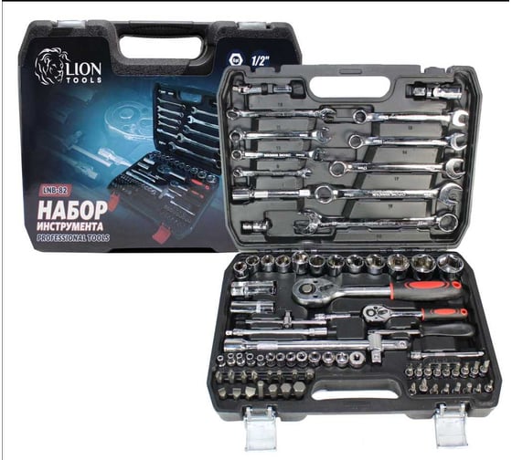 Набор инструмента Lion 82 предмета, 6 граней, 1/4, 1/2"DR, 1/5 LNB-82