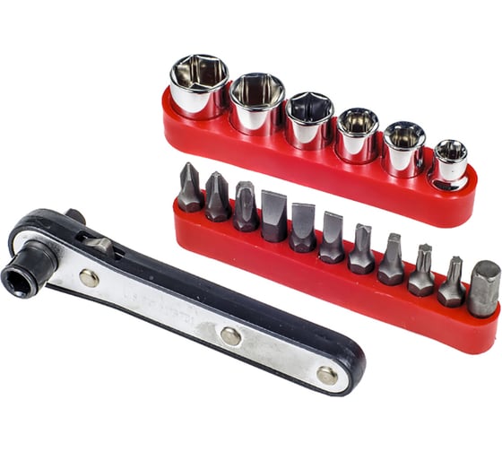 Трещотка мини AIST 1/4"x1/4" в наборе с битами и головками 18 предметов 00-00002348 1