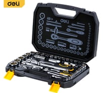 Набор торцевых головок и ключей DELI 44 предмета, DL1044 1/2+1/4, сталь Cr-V, комплектация: торцевые головки (1/4 4-14мм, 1/2 8-32мм), 10 удлинительных/соединительных стержней, трещотки 1/4 и 1/2 45 зубьев, пластиковый кейс 147043