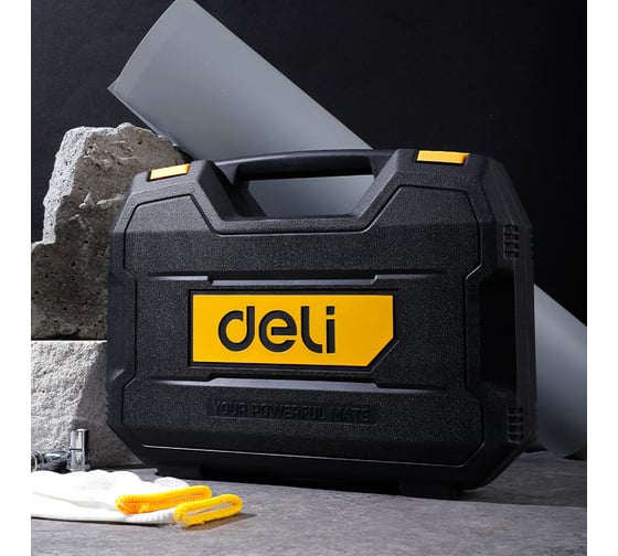 Набор торцевых головок и ключей DELI 44 предмета, DL1044 1/2+1/4, сталь Cr-V, комплектация: торцевые головки (1/4 4-14мм, 1/2 8-32мм), 10 удлинительных/соединительных стержней, трещотки 1/4 и 1/2 45 зубьев, пластиковый кейс 147043