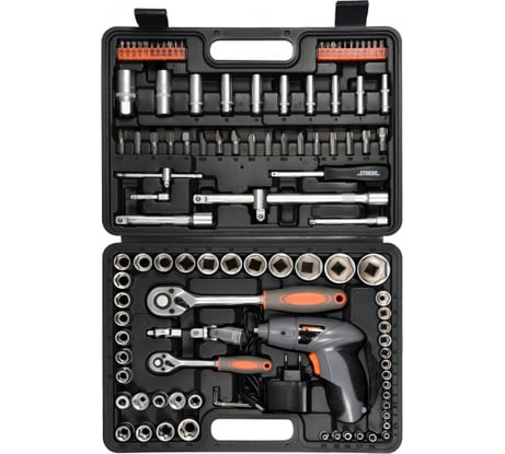 Набор инструментов STHOR 1/4-1/2 109 предметов с шуруповертом пластиковый кейс 58695