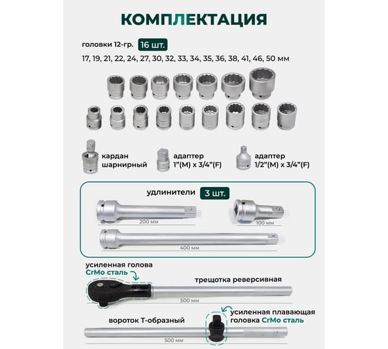 Набор инструментов Rockforce 3/4"DR 12-гранных 24 предметов RF-6241-9(1394)