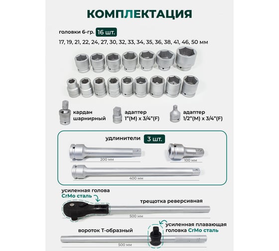 Набор инструментов Rockforce 3/4" DR 6-гранных 24 предмета RF-6241-5(11854)