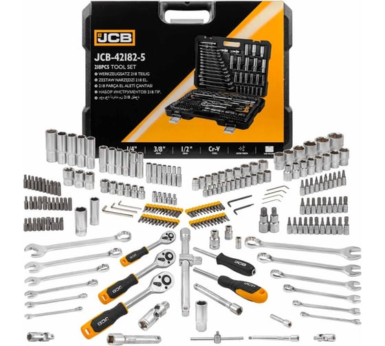Набор инструментов JCB 1/4",3/8",1/2"(6гр.) 218 предметов JCB-42182-5(59720)