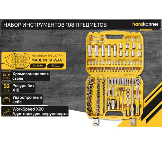 Набор инструментов для автомобиля Hanskonner 108 предметов  HK1045-20-S108