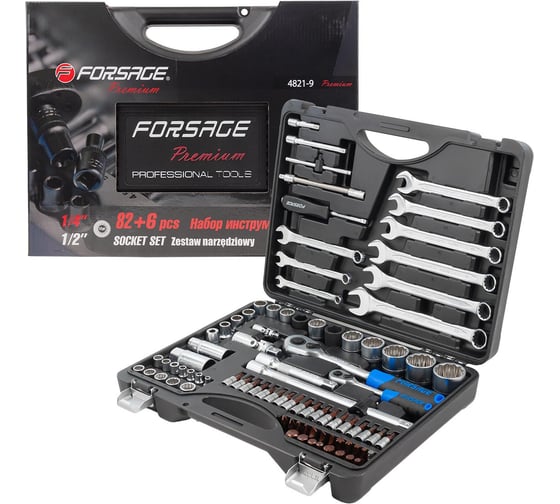 Набор инструментов Forsage PREMIUM 82+6 предметов, 12 граней F-4821-9 PREMIUM(49600)