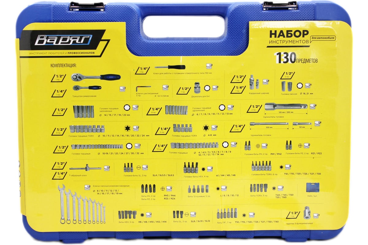 Набор автомобильного инструмента ВАРЯГ 130 предметов НИ-130 (1/2) 95134 ...