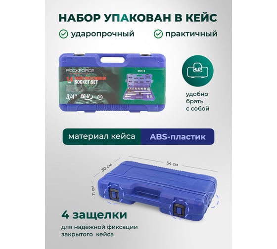 Набор торцевых головок Rockforce 3/4DR 12-гранных, 22-50мм, 14 предметов RF-6141-9(17402)