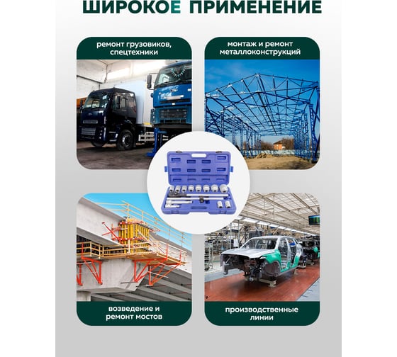Набор торцевых головок Rockforce 3/4DR 12-гранных, 22-50мм, 14 предметов RF-6141-9(17402)