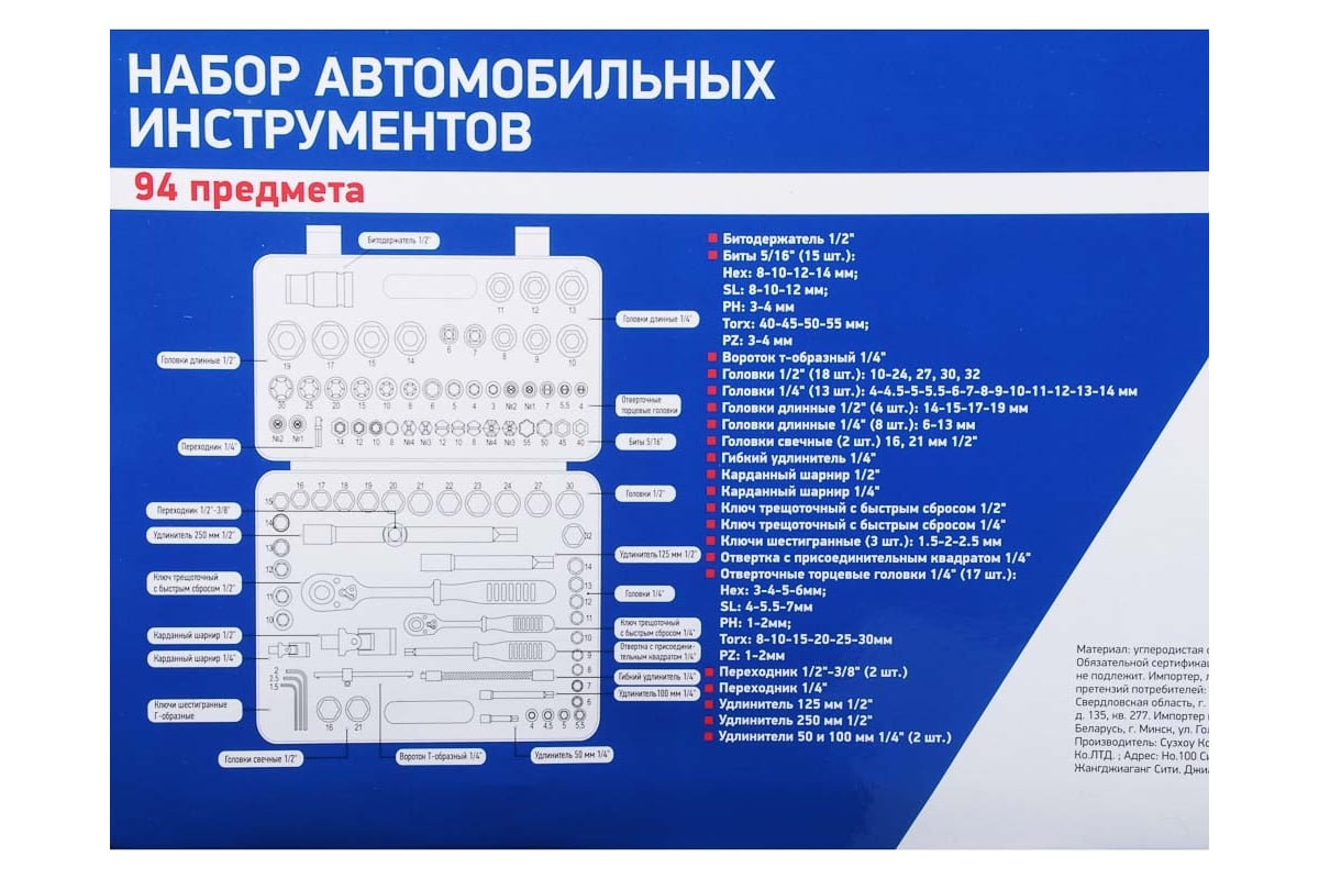  автомобильных инструментов РОКОТ 94 предмета 736-120 - выгодная .