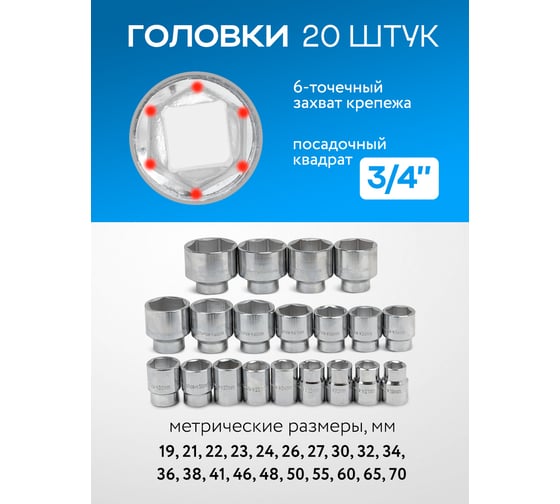 Набор инструментов KingTul 3/4" 6гр. 25 предметов KT-6251-5(59940)
