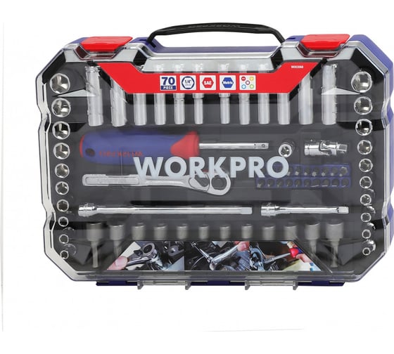 Набор торцевых головок WORKPRO 1/4", в кейсе,  70шт WP202522