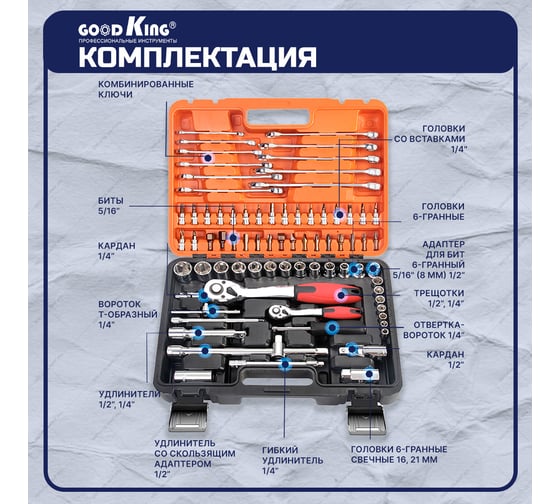 Набор инструментов GOODKING 78 предметов 1/2" 1/4" K-10078