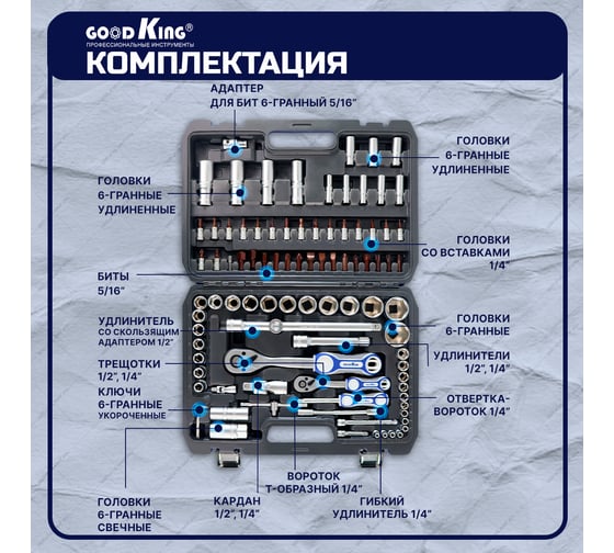 Набор инструментов GOODKING 94 предмета 1/2", 1/4" B-10094