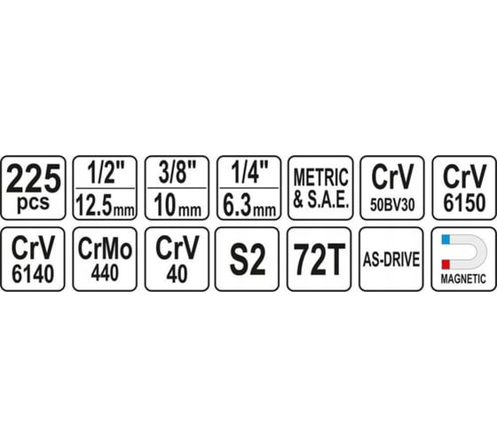 Набор инструментов YATO 1/2'', 225пр XXL YT-38941