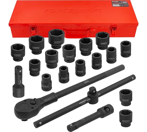 Набор инструментов Forcekraft ударные, 21пр, 3/4", в метал. кейсе FK-6212-5MPB(28167)