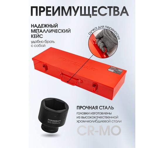 Набор инструментов Forcekraft ударные, 21пр, 3/4", в метал. кейсе FK-6212-5MPB(28167)