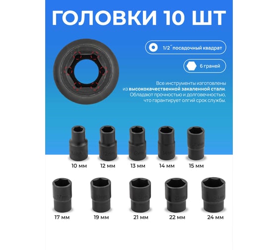 Набор головок Forsage 12 предметов, 1/2" F-012-5K(59789)
