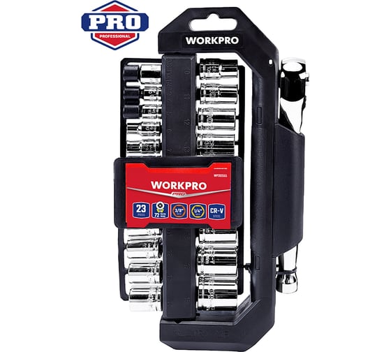 Набор торцевых головок с трещоткой WORKPRO 1/4"+3/8" 23 шт. WP202555 1