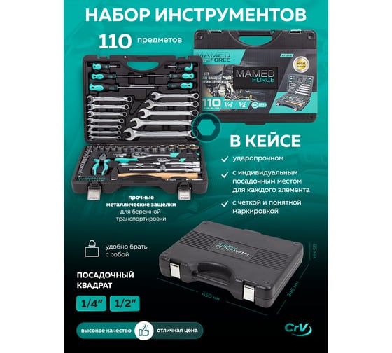 Набор инструментов MAMEDFORCE 110 предметов 1/4", 1/2" MF-41101-5(57607)