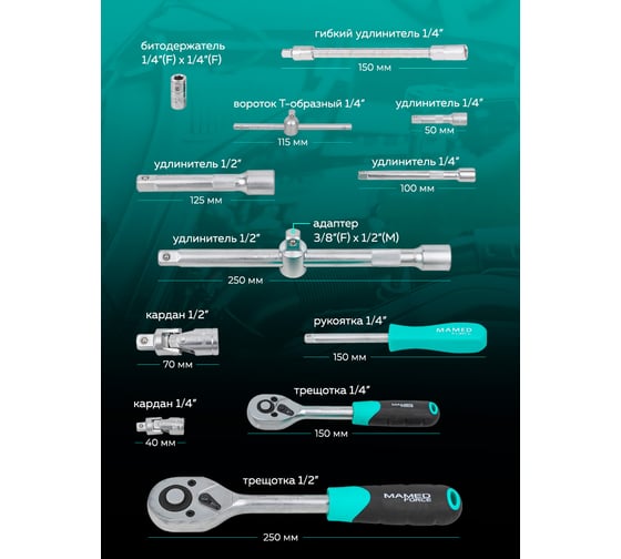 Набор инструментов MAMEDFORCE 110 предметов 1/4", 1/2" MF-41101-5(57607)