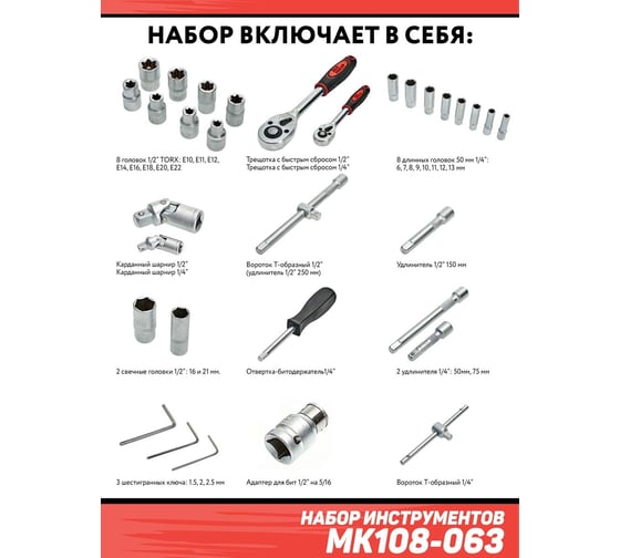 Набор инструментов Дед Макар 108 предметов МК108-063 00-00000198