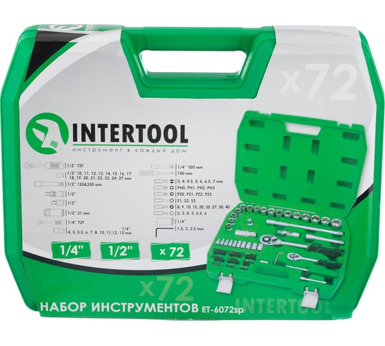 Набор инструментов INTERTOOL 72ед., 1/2" и 1/4", Cr-V ET-6072SP