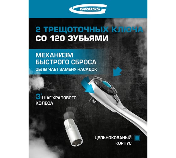 Набор инструментов GROSS 82 предметов, 120 зубьев, CrV, 1/4, 1/2 14149