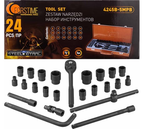 Набор инструментов FORSTIME 24 предмета 1/2", 6гр., 8-32мм FT-4245B-5MPB(59962)
