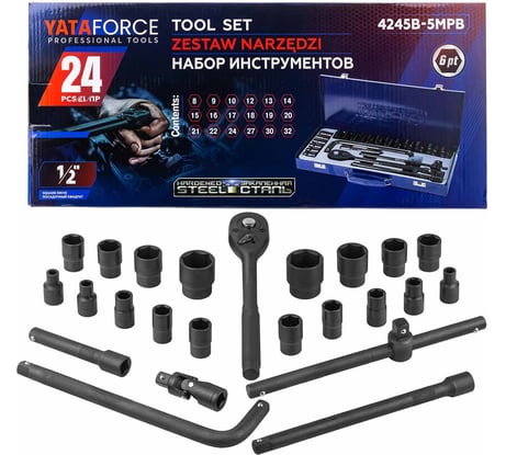 Набор инструментов YATAFORCE 24 предмета 1/2", 6гр., 8-32мм YF-4245B-5MPB(59961)