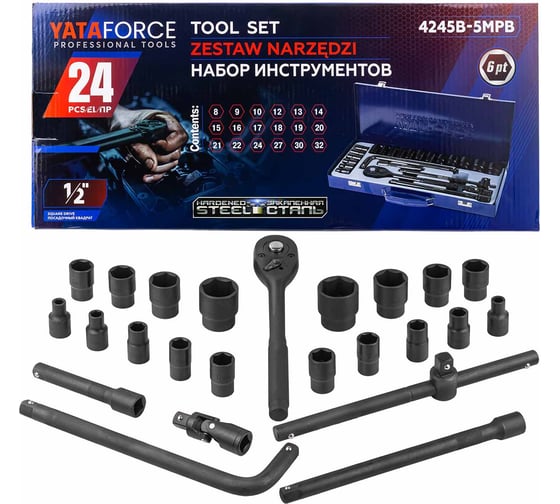 Набор инструментов YATAFORCE 24 предмета 1/2", 6гр., 8-32мм YF-4245B-5MPB(59961)