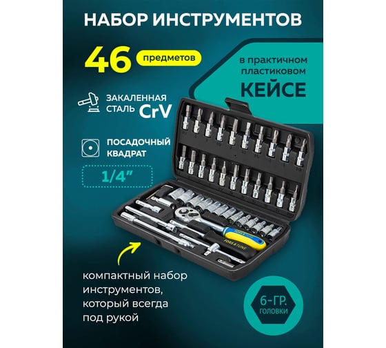 Набор инструмента FORS&TUNE 46 предметов 1/4 (6-гр.)(4-14мм) FORSandTUNE-2462-5(57952)