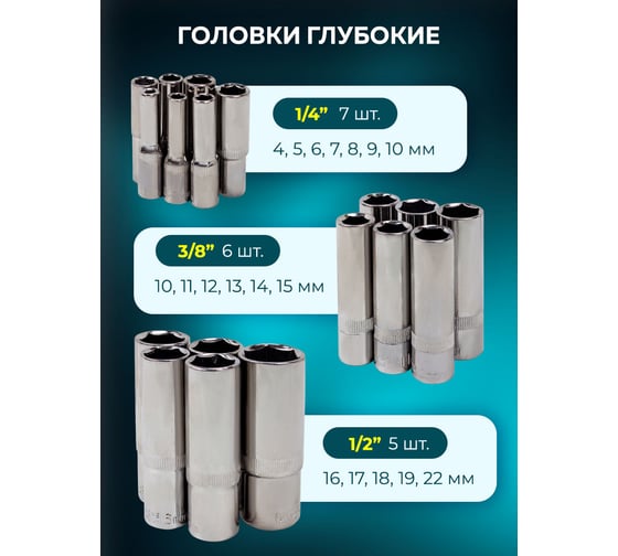 Набор инструментов FORS&TUNE 216 предметов 1/4''3/8''1/2''(6гр.)(4-32мм) в кейсе FORSandTUNE-38841(58199)