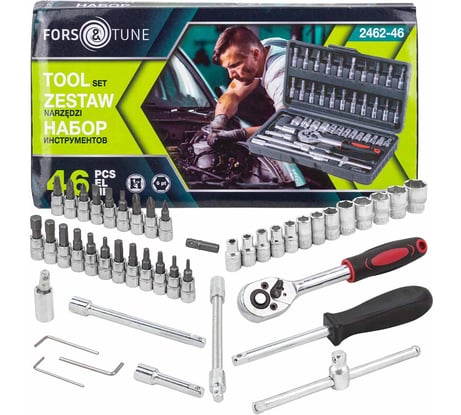Набор инструмента FORS&TUNE 46 предметов 1/4 (6-гран.)(4-14мм) FORSandTUNE-2462-46(60434)