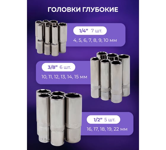 Набор инструментов MEGATOOLS 216 предметов, 1/4''3/8''1/2'', 6гр, 4-32мм, в пластиковом кейсе MT-38841(58198)