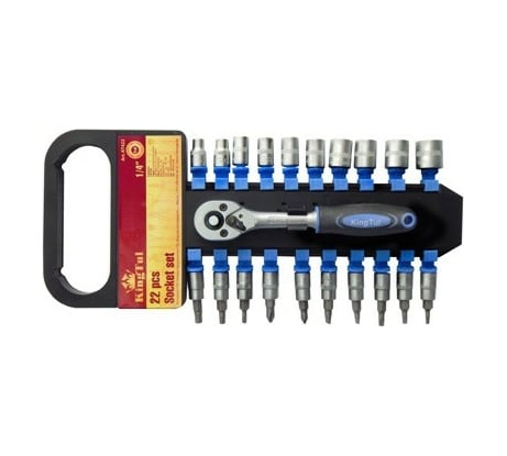 Набор головок и головок-бит с трещоткой в пластиковом держателе KINGTUL 22пр. 1/4" 2797 KT422