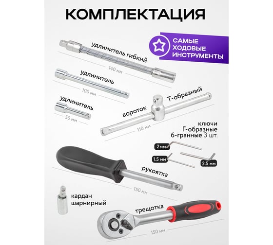 Набор инструмента MEGATOOLS 46 предметов 1/4 (6-гран.)(4-14мм) MT-2462-46(60435)