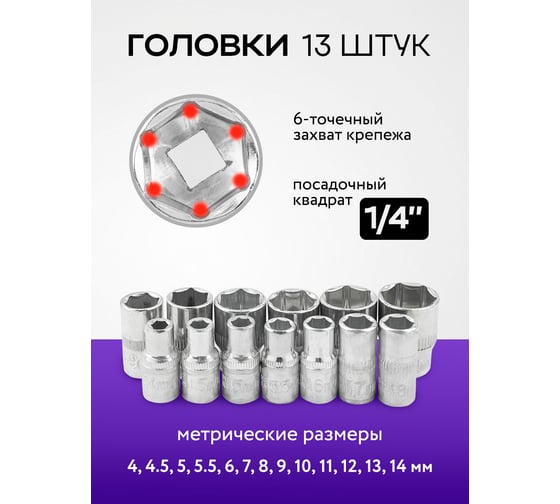 Набор инструмента MEGATOOLS 46 предметов 1/4 (6-гран.)(4-14мм) MT-2462-46(60435)