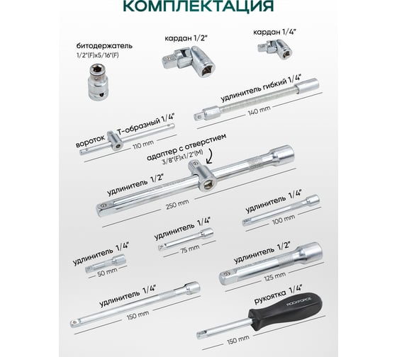 Набор инструментов Rockforce 131 предметов 1/4", 1/2" 6 гранные RF LIGHT-41312-5(61108)
