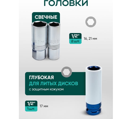 Набор инструментов Rockforce 142 предмета 1/4", 3/8", 1/2" 6 гранный RF LIGHT-41421-5(61105)